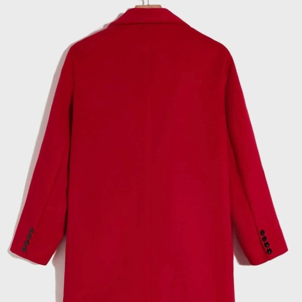 Red Casual Double Breasted Men's Overcoat w/Lapel - Picture 4 of 7